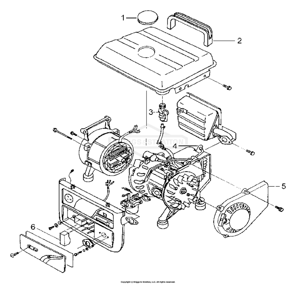 Main Unit Diagram and Parts List for 1964-0  Briggs and Stratton Generator